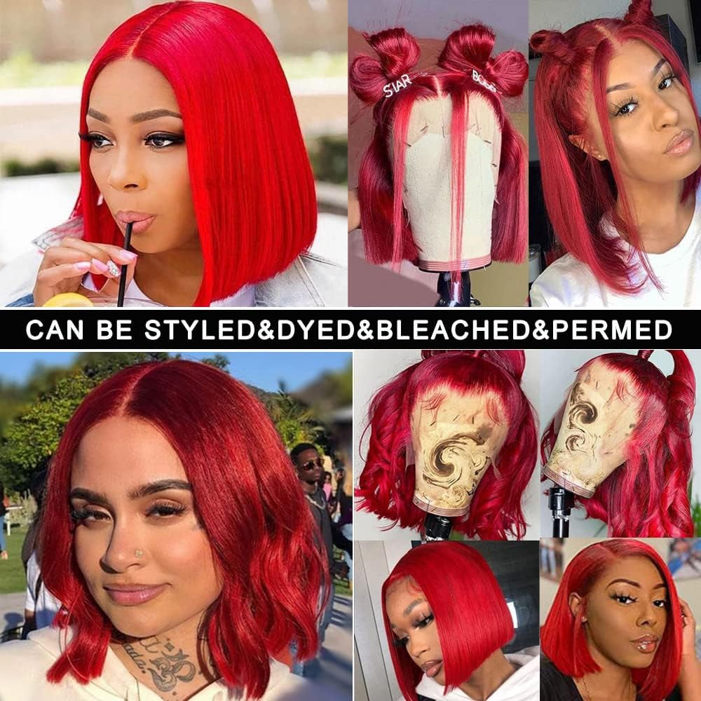 Hot Red Bob Wigs Human Hair 13X4 Straight HD Red Bob Lace Front Wigs Human Hair Wear and Go Glueless Wig Human Hair Pre Plucked HD Lace Frontal Wig with Natural Hairline Short Bob Wigs for Black Women