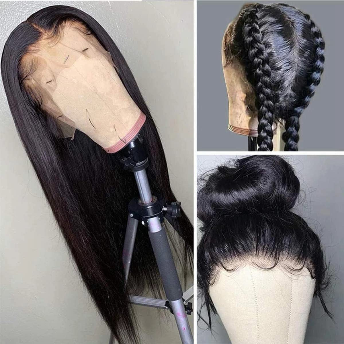 Lace Front Wigs Human Hair for Black Women, 24 Inch 150% Density Brazilian Straight Virgin Human Hair Lace Front Wig with Baby Hair Pre Plucked Hairline Natural Color Free Part