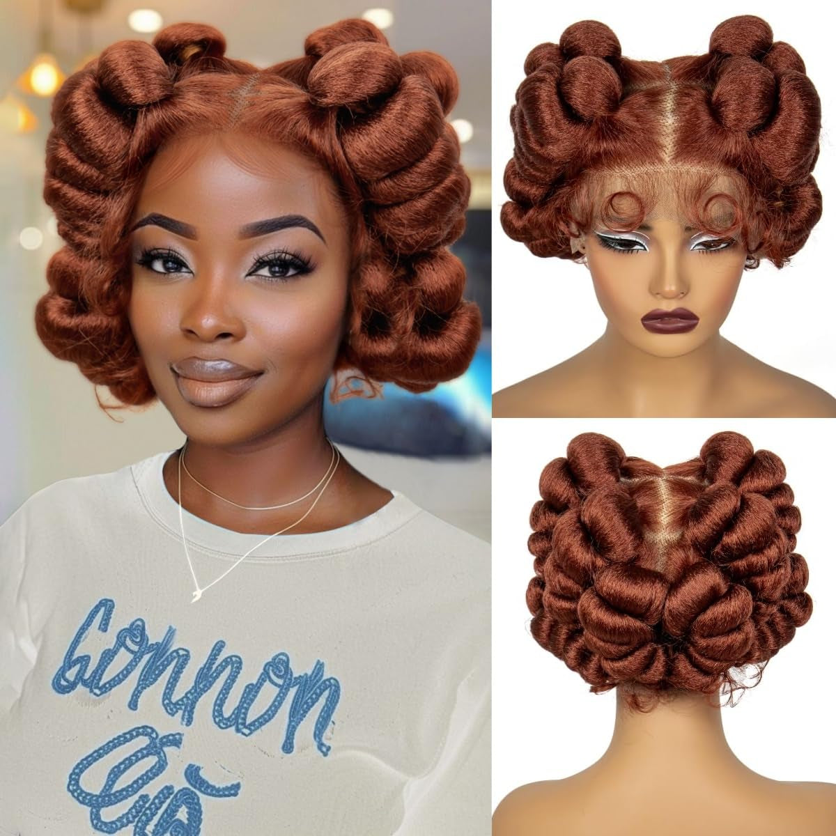 Transparent Full Lace Braided Wigs Short Cute Handmade Bantu Synthetic Braided Lace Wigs with Baby Hair Knotless Braiding Hair Wigs for Black Women(350#)