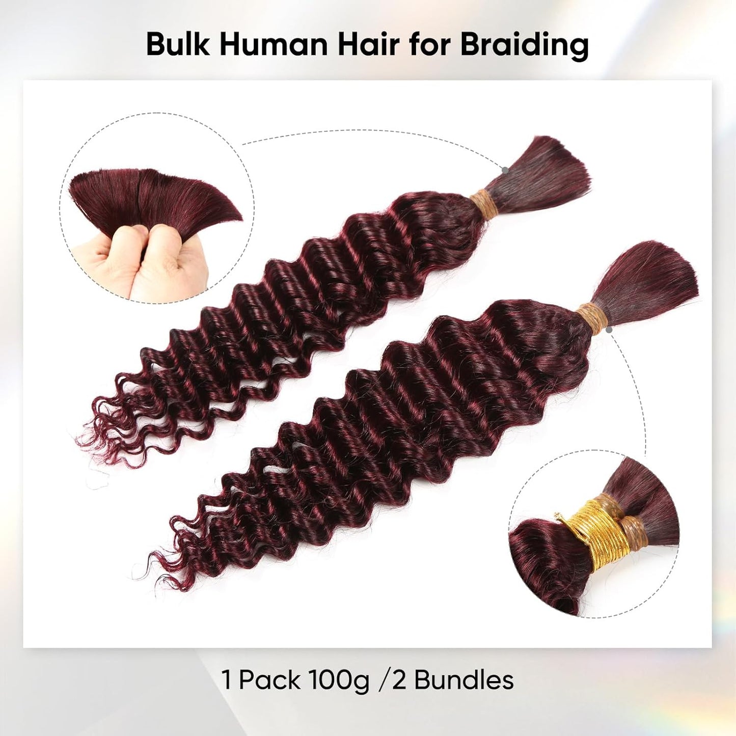 99J Burgundy Human Braiding Hair 29 Inch Deep Wave No Weft Curly Bundles Human Hair Extensions for Boho Knotless Braids Wet and Wavy (99J)