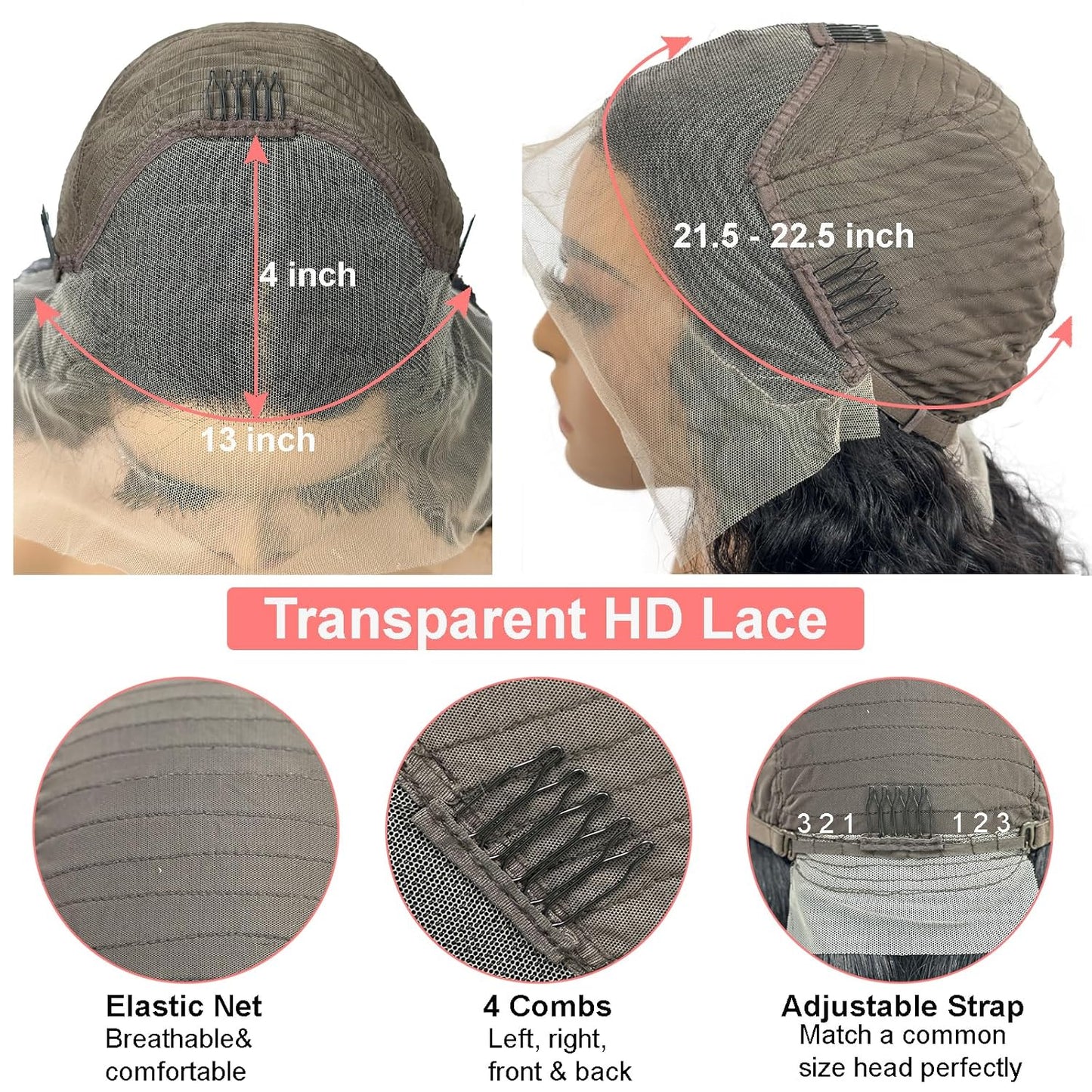 Body Wave 180% Density Human Hair Lace Front Wig - 13X4 HD Lace Frontal, Glueless, Pre-Plucked Natural Hairline, 20 Inch, Black for Women