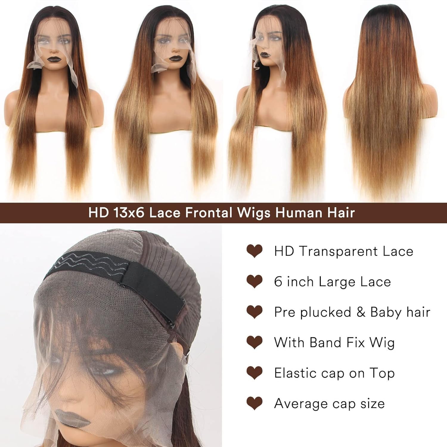 13X6 Highlight Ombre Lace Front Wig Human Hair Pre Plucked OT4/30/27 Colored Honey Blonde Lace Front Wig with Baby Hair180% Density (22Inch, 13X6 Ombre Straight Lace Wig)