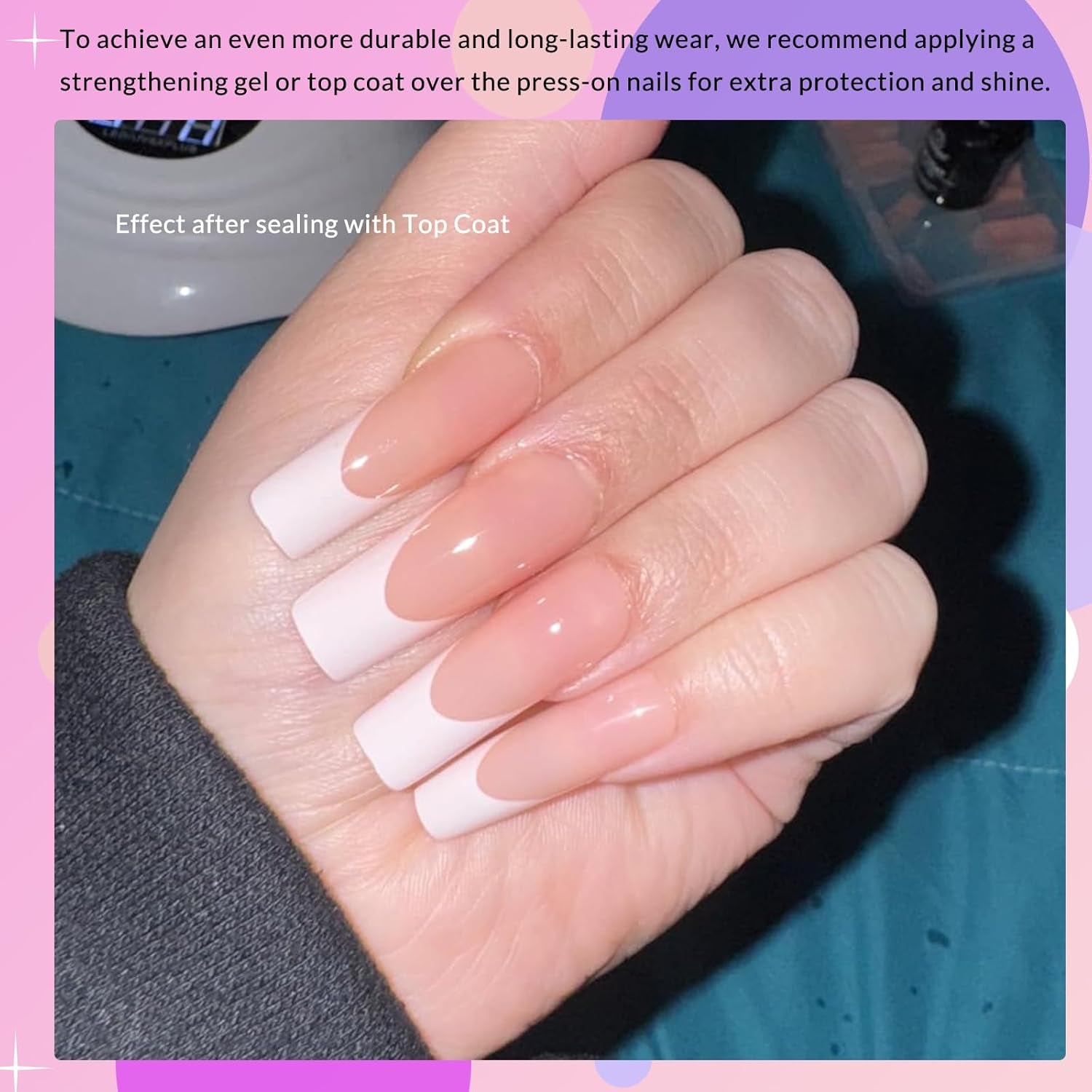 120Pcs White French Tip Press on Nails Long Square Fake Nails Nude False Nails Sqaure French Press Ons Square Nail Acrylic Artificial Nail with Adhesive Tab for Women