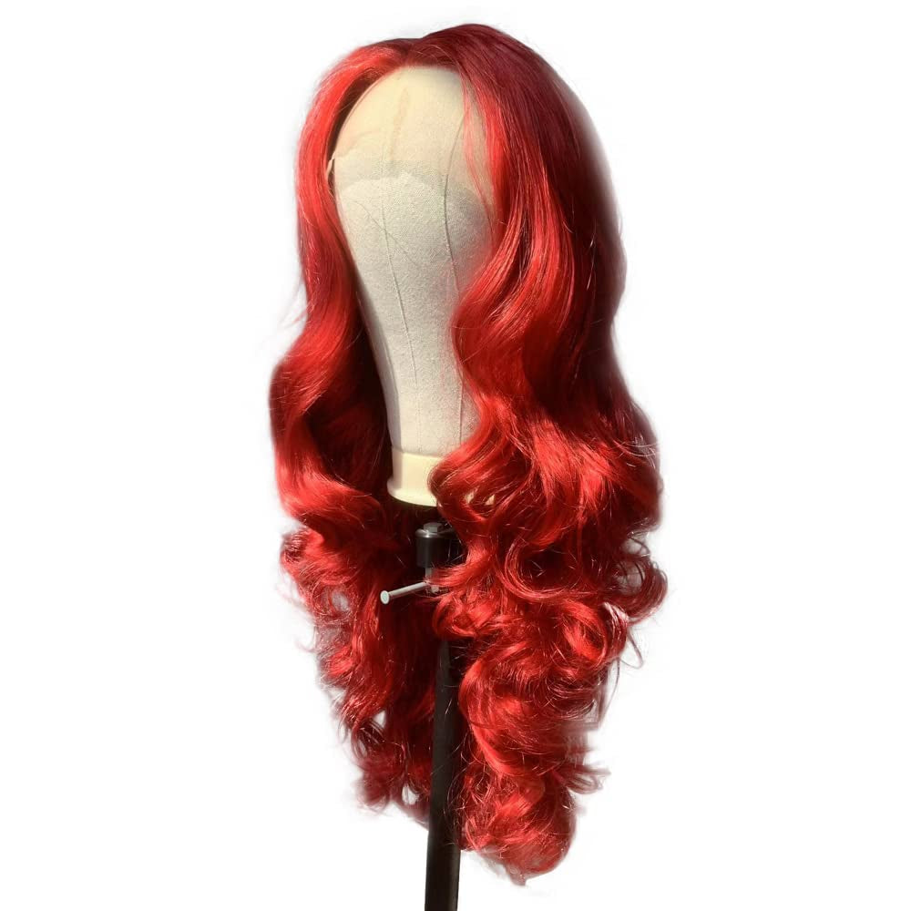 Red Lace Front Wig Long Body Wavy Wig Synthetic Hair Look Natural Wigs for Women