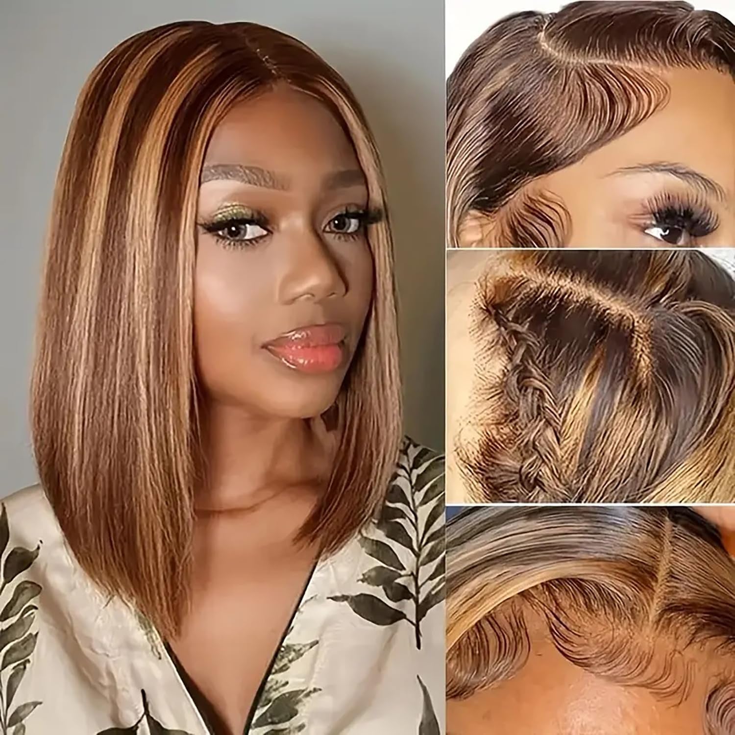 Bob Wig Human Hair Highlight Bob Lace Front Wigs Human Hair Ombre Bob Wigs for Women 4/27 13X4 Frontal Bob Wigs Human Hair Pre Plucked