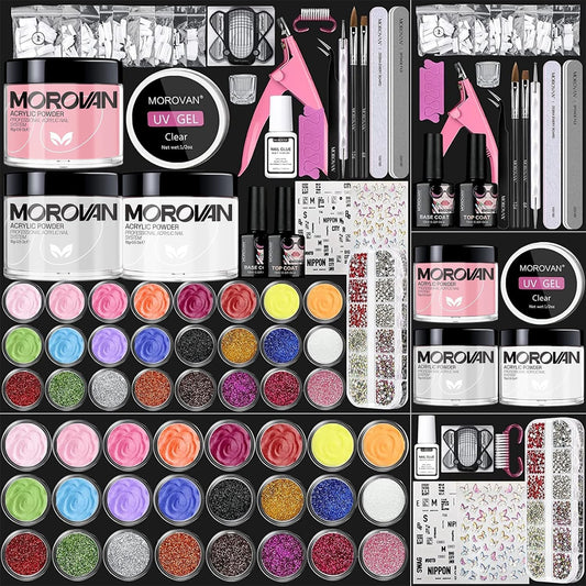 Acrylic Nail Kit - Nail Kit Set Professional Acrylic with Everything for Beginners Glitter Acrylic Nail Set DIY Nail Extension Starter Kit, Clear