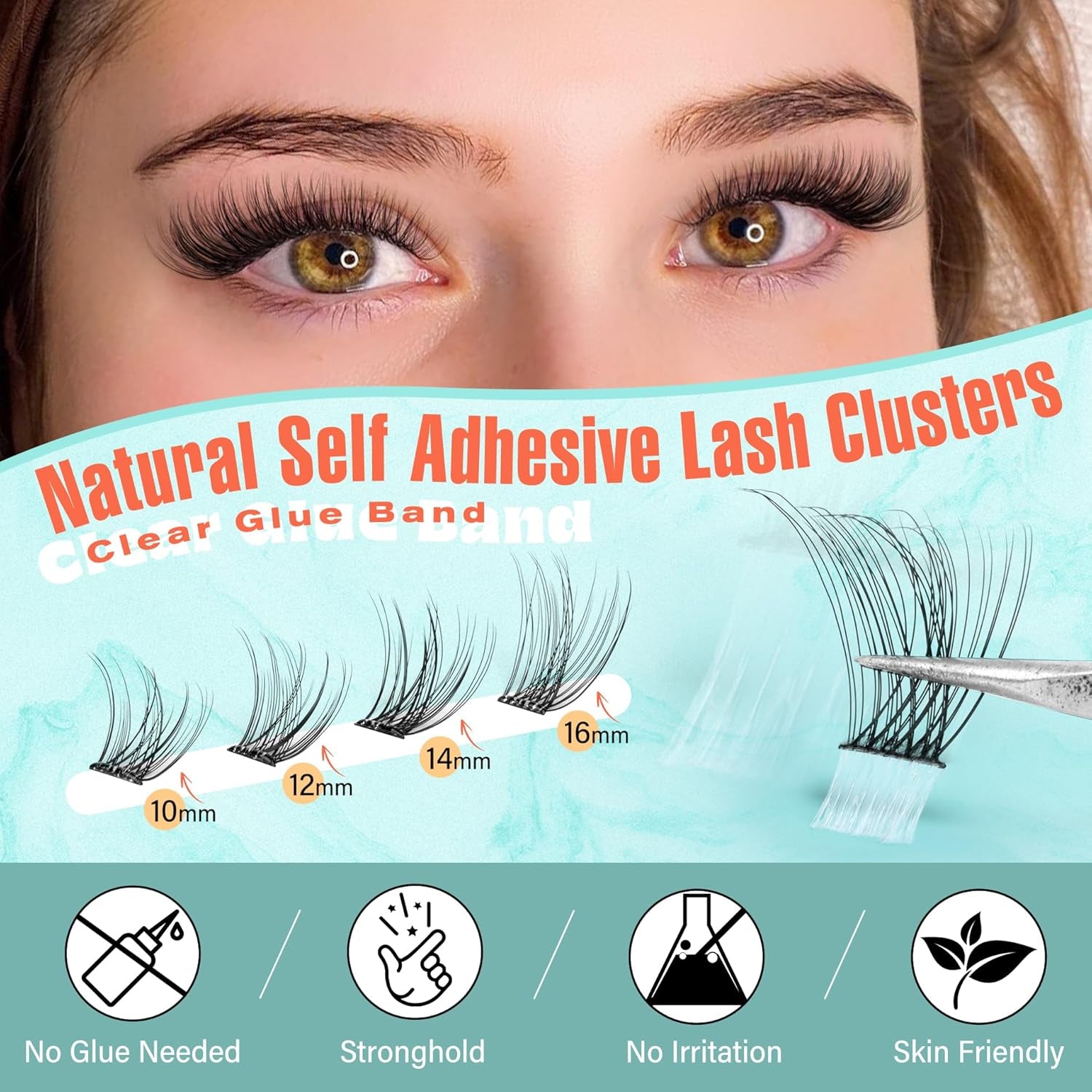 Self Adhesive Eyelashes Natural Self Adhesive Lash Clusters Wispy Pre Glued Lashes Natural Look Cluster Eyelash Extensions C-Curly Glueless Lash Clusters Reusable No Glue Needed 10-16MM 120Pcs
