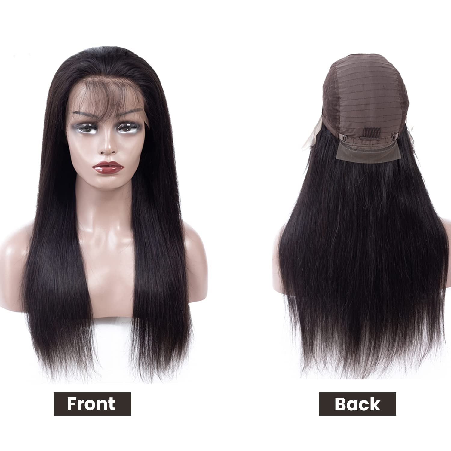Lace Front Wigs Human Hair for Black Women, 24 Inch 150% Density Brazilian Straight Virgin Human Hair Lace Front Wig with Baby Hair Pre Plucked Hairline Natural Color Free Part