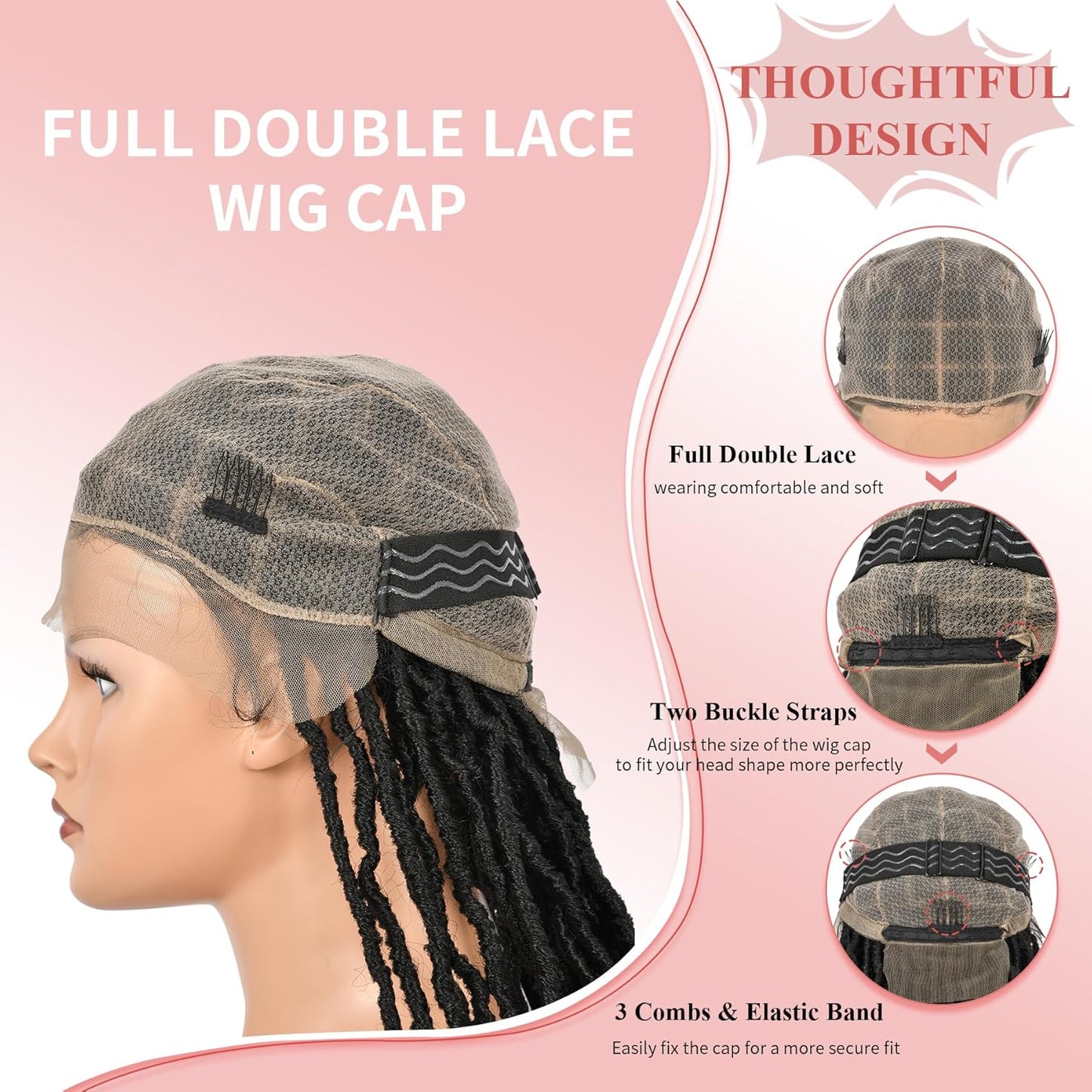 48" Knotless Braided Wigs Faux Locs Wig for Women Full Double Lace Front Braided Wigs with Baby Hair Human Hair Blended Braided Lace Front Wigs Braided Wig Black