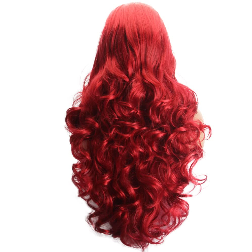 Red Lace Front Wig Long Body Wavy Wig Synthetic Hair Look Natural Wigs for Women
