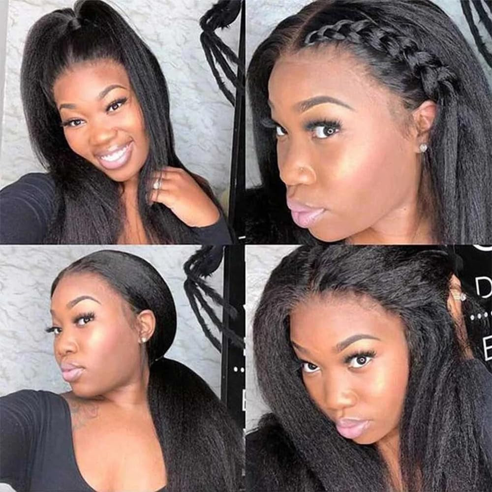 Brazilian Lace Front Wigs Human Hair Kinky Straight Glueless 13X4 Frontal Wig Pre Plucked Coarse Yaki Beginner Friendly for Black Women 200% Density (22 Inch)