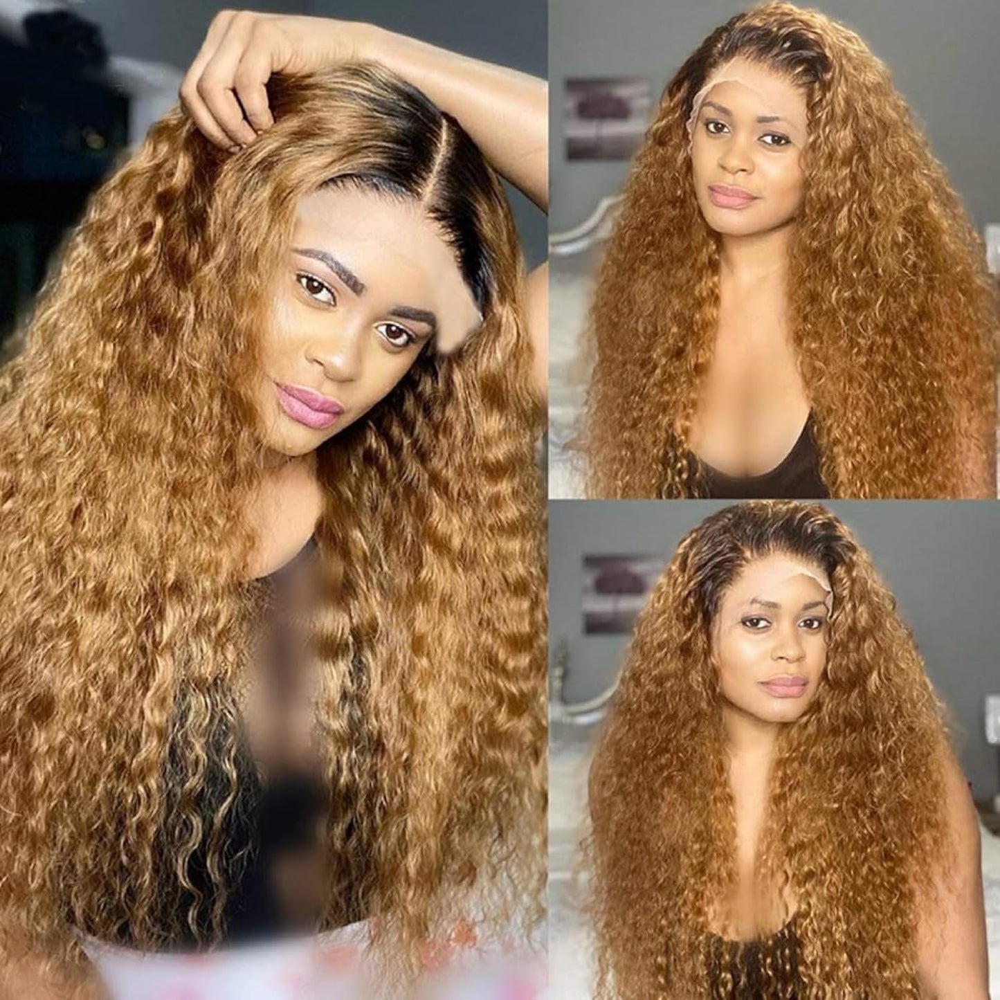 Omber Brown 27 Deep Wave Lace Front Wigs Human Hair Colored 13X4 HD Lace Light Brown Curly Wig Human Hair Pre Plucked with Baby Hair 200% Density