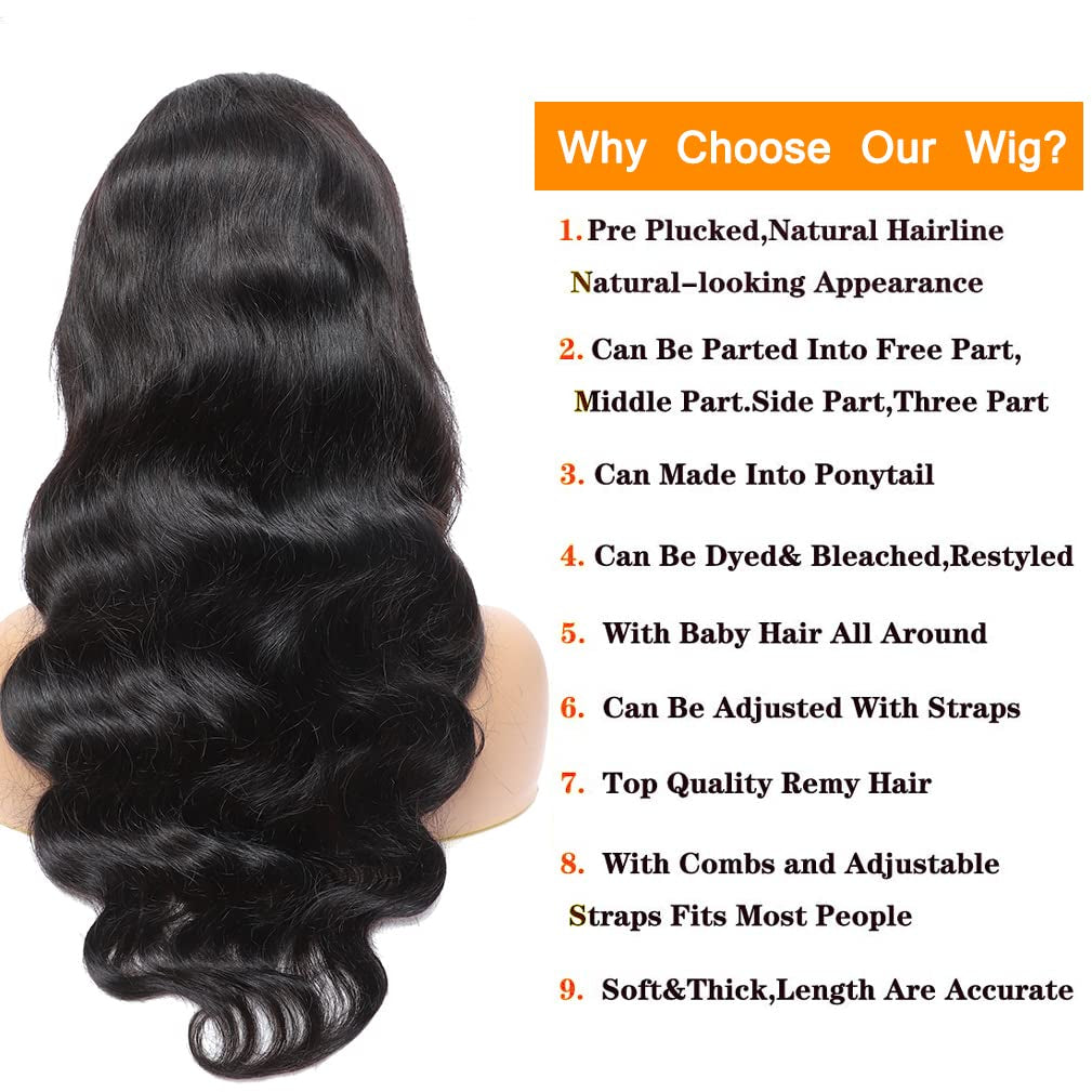 Body Wave Lace Front Wigs Human Hair for Black Women Brazilian Body Wave Human Hair Wigs Pre Plucked Hairline with Baby Hair Natural Color 150% Denisty 18 Inch