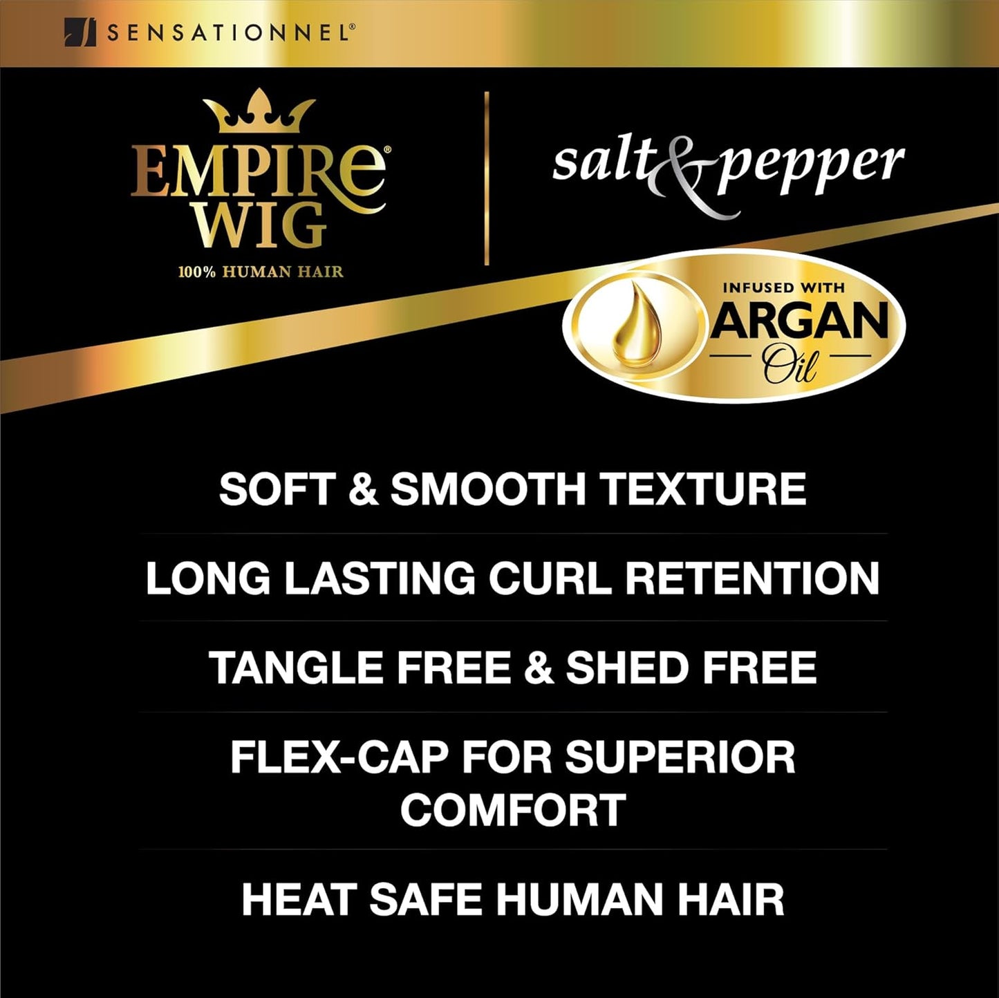 Empire Human Hair Wig - Salt and Pepper Kori Contouring Mesh Cap Heat Safe (1 JETBLACK)
