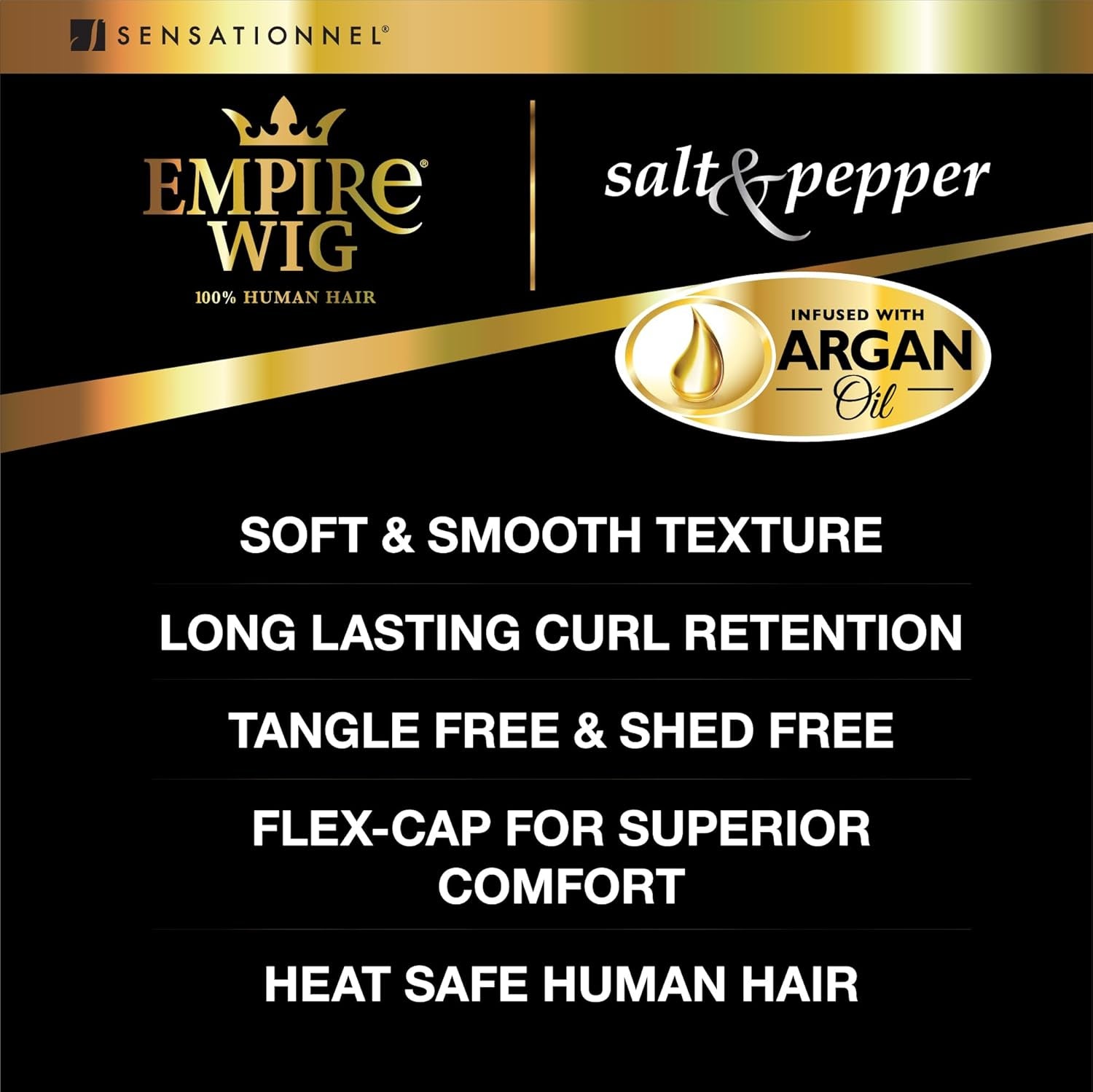 Empire Human Hair Wig - Salt and Pepper Kori Contouring Mesh Cap Heat Safe (1 JETBLACK)