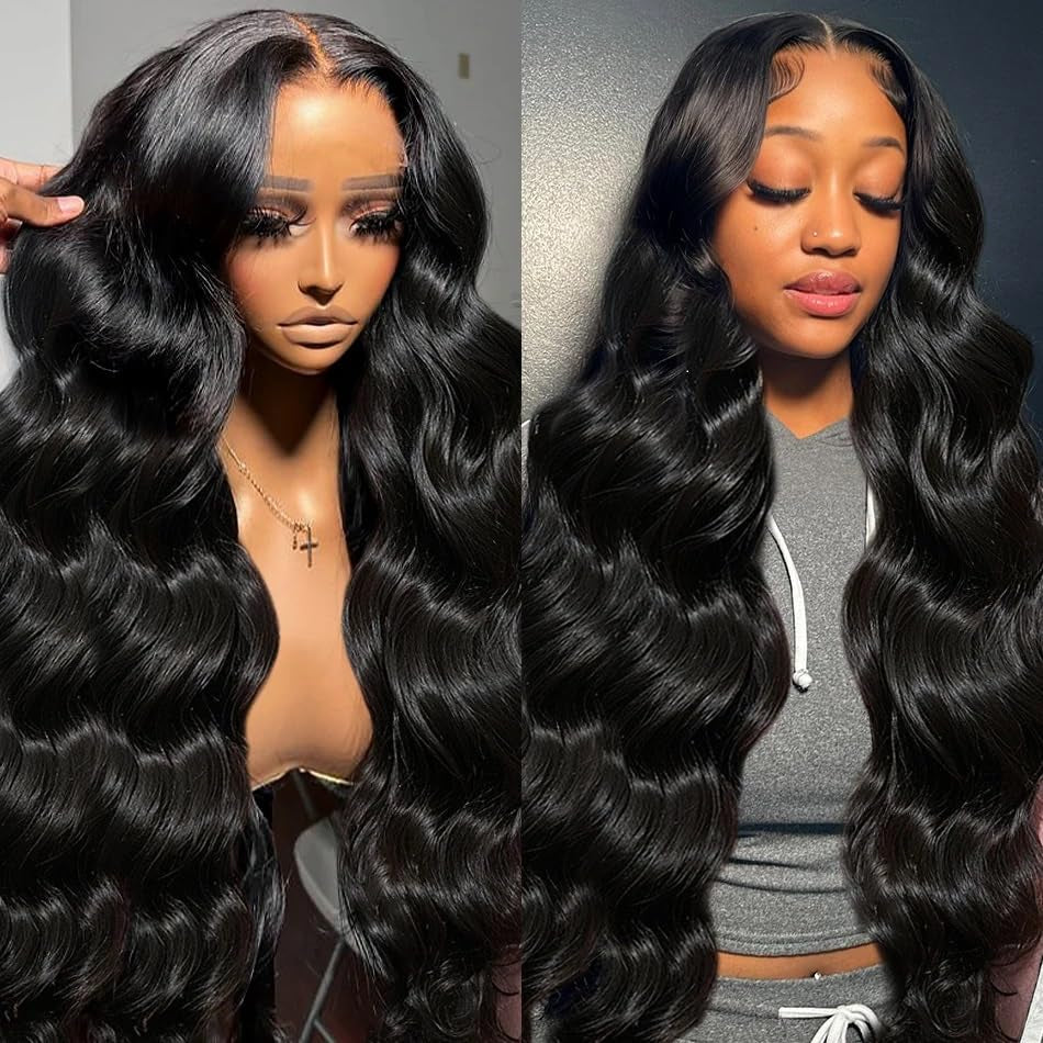 13X4 Body Wave Lace Front Wigs Human Hair Pre Plucked HD Transparent Lace Frontal Wigs Human Hair 180% Density Glueless Wigs Human Hair with Baby Hair for Women 28 Inch