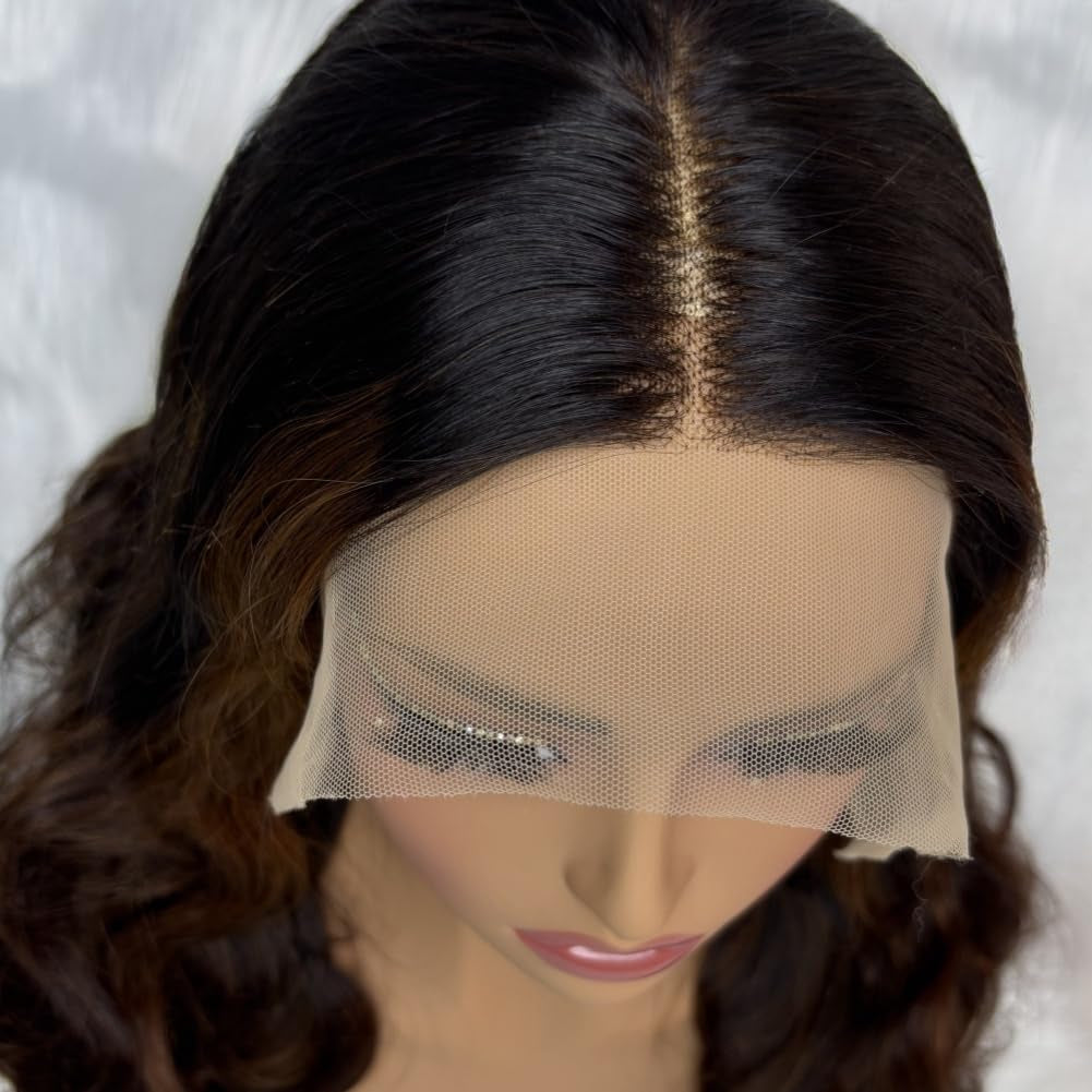 13X4 Lace Front Brown Highlight Wig Human Hair Body Wave Wigs Human Hair HD Transparent Lace Wig Honey Highlights Glueless Frontal Wigs Pre Plucked with Baby Hair Natural Hairline (24Inch)