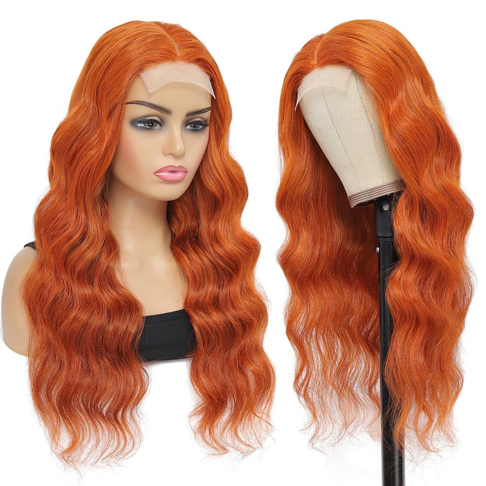 22 Inch Orange Lace Front Wigs Human Hair Body Wave 4X4 Hd Transparent Lace Closure Wig Brazilian Human Hair Pre Plucked with Baby Hair Glueless Wig