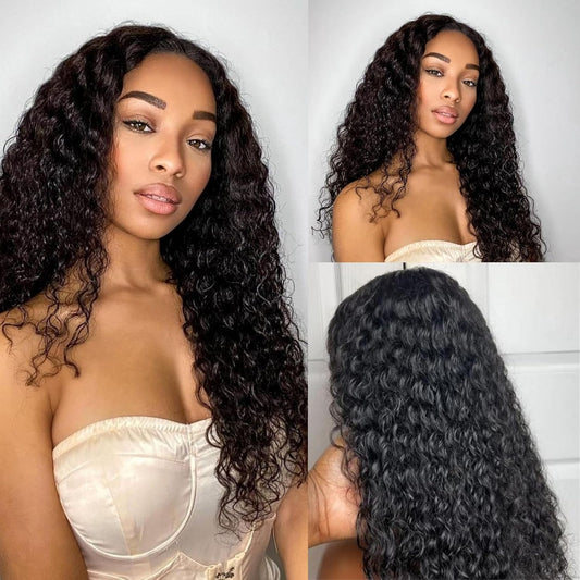 Glueless Wigs Human Hair Pre Plucked Pre Cut，Deep Wave Wig Human Hair 180 Density Hd 13X4 Lace Front Wigs Human Hair Unprocessed Curly Wigs for Black Women Human Hair Natural Black