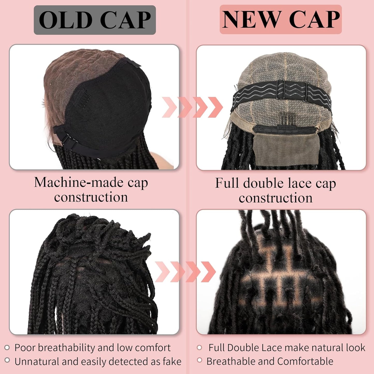 48" Knotless Braided Wigs Faux Locs Wig for Women Full Double Lace Front Braided Wigs with Baby Hair Human Hair Blended Braided Lace Front Wigs Braided Wig Black