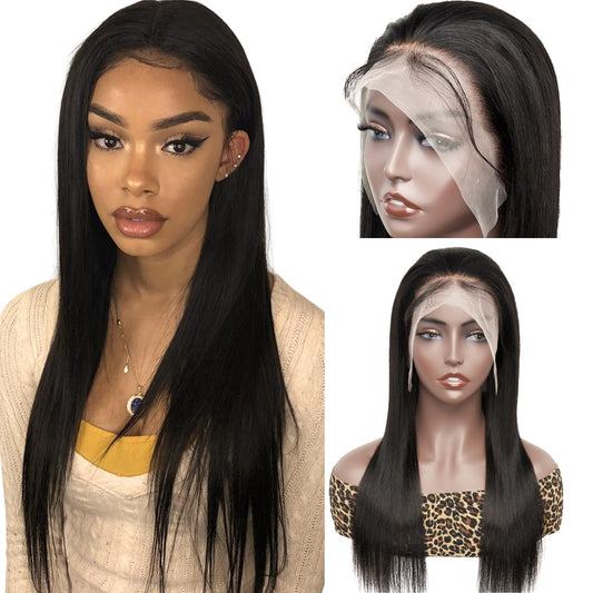 13X6 Lace Front Wigs Human Hair Pre Bleached Knot HD Lace Front Pre Plucked, Straight Hd Lace Wig Brazilian Virgin Human Hair Wigs - Straight Natural Black 16Inch - CATCH