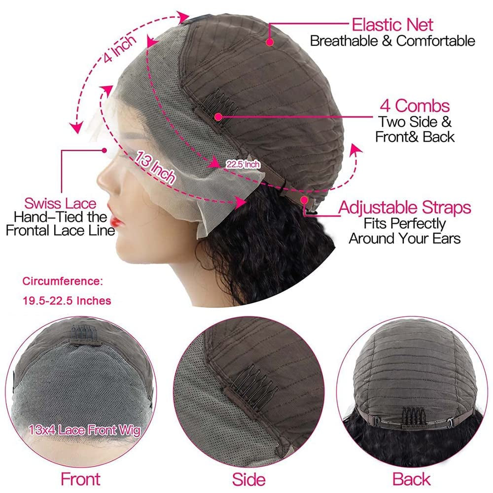 Transparent Lace Frontal Wigs Human Hair Pre Plucked Lace Front Wigs Water Wave Human Hair Wigs for Black Women 100% Unprocessed Virgin Brazilian Hair Water Curly Wave Wig Ear to Ear Frontal Wig