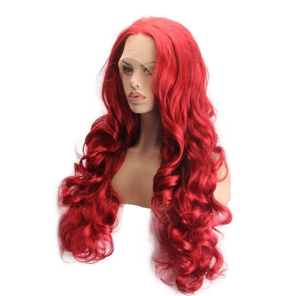 Red Lace Front Wig Long Body Wavy Wig Synthetic Hair Look Natural Wigs for Women