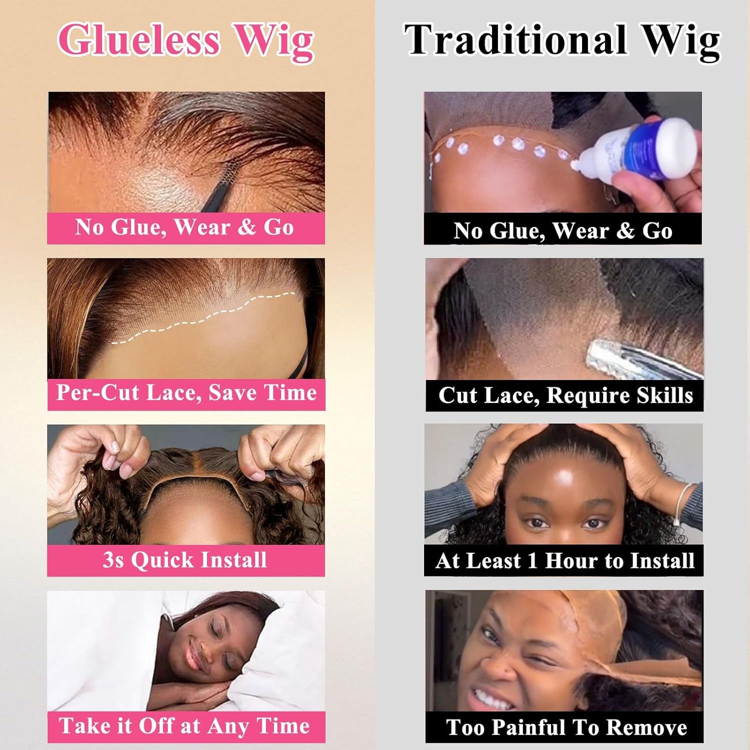 Bob Wig Human Hair Glueless Wigs Human Hair Pre Plucked Pre Cut 4# Brown Human Hair Wear and Go Glueless Wig Water Wave Lace Front Wigs for Black Women 14Inch