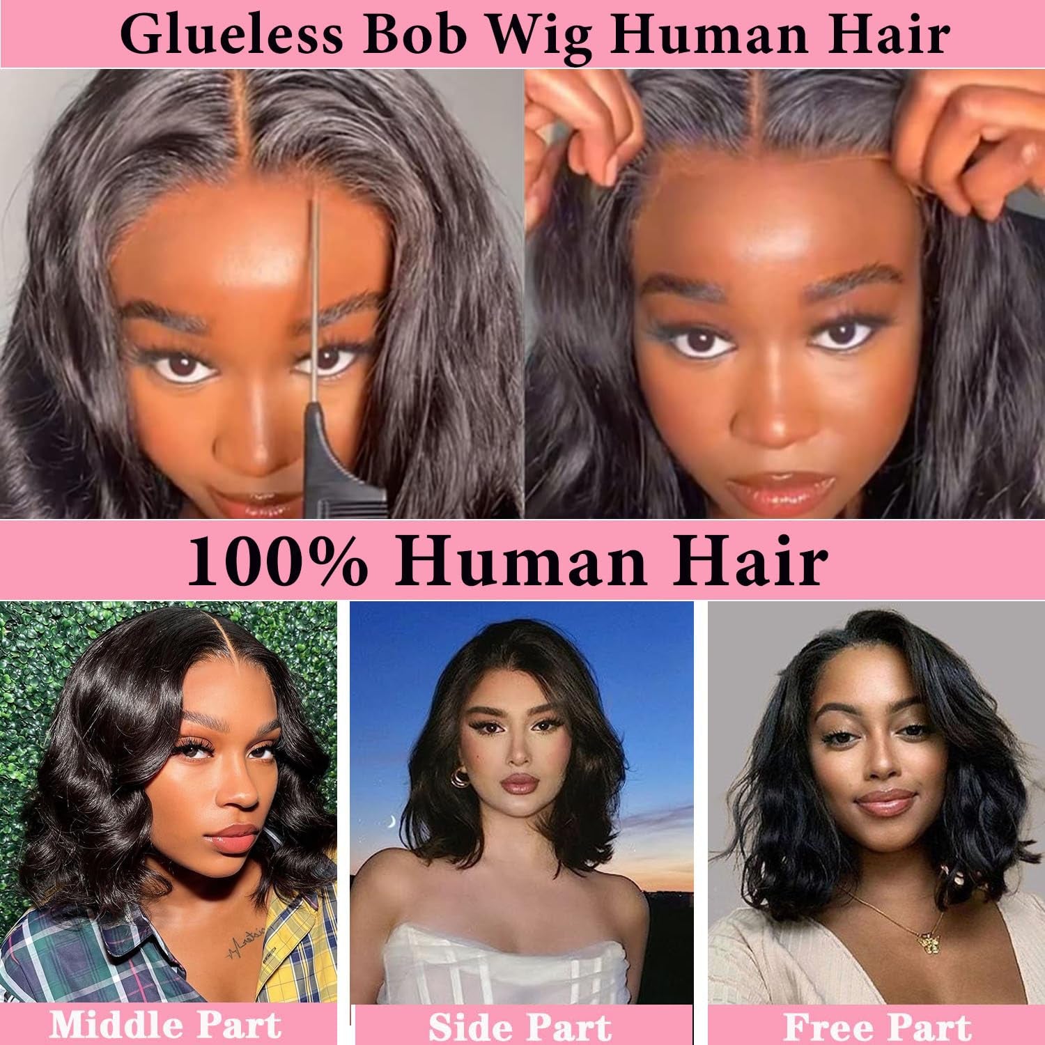 Wear and Go Glueless Wigs Human Hair Pre Plucked Pre Cut Bob Wig Human Hair with Elastic Band for Black Women Body Wave 4X4 Closure Human Hair 16 Inch