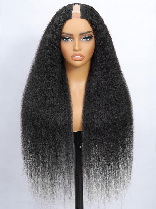 Kinky Straight U Part Human Hair Wig 12A Upgraded Glueless Full Head Clip in U Part Wigs for Women 22 Inch