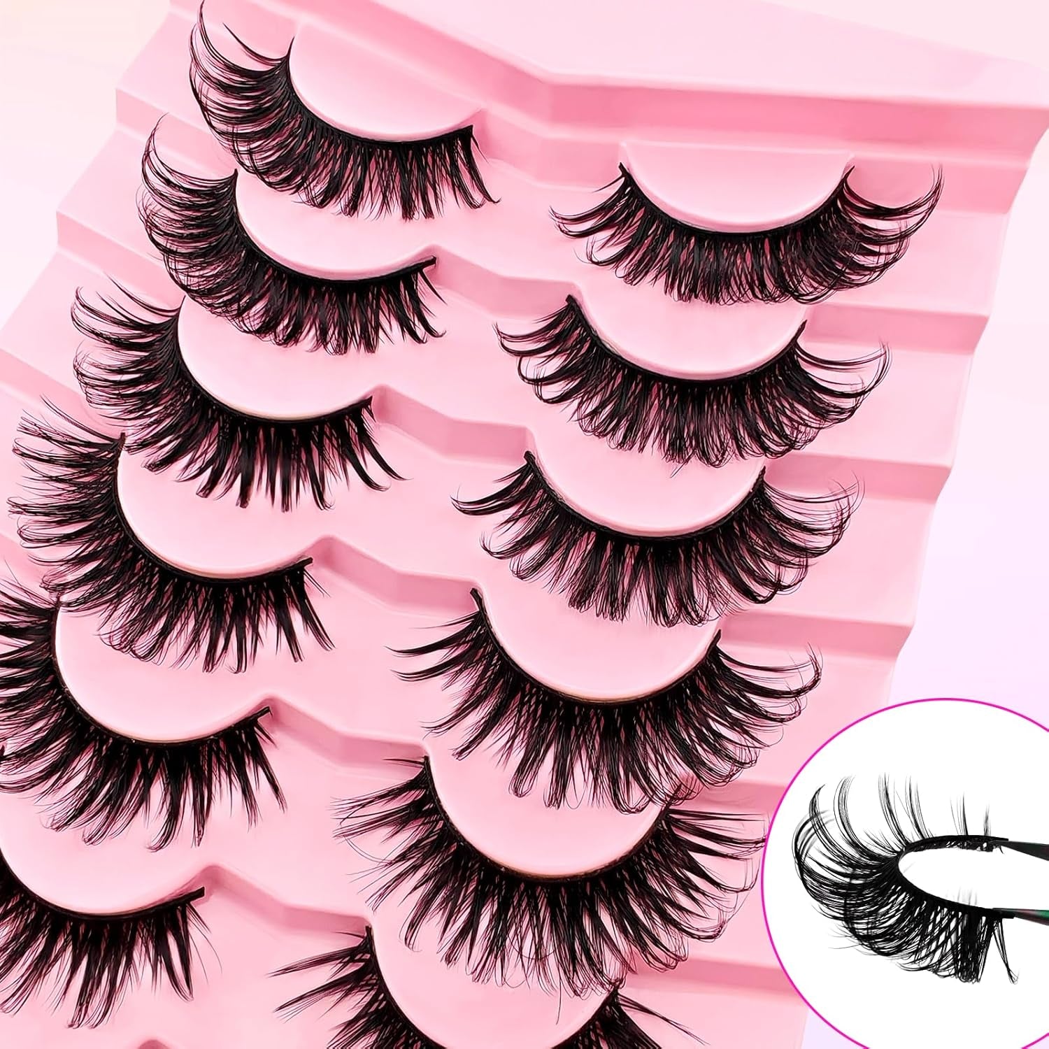 7 Pairs Manga Lashes Wet Look 20Mm Flu-Ffy D Curl Lashes Cat-Eye Lashes Volume Spiky Lashes Wispy Fairy Lashes Faux Mink False Eyelashes Japanese Korean Lashes(Sj03)