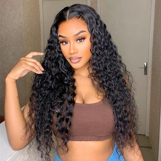 5X5 Glueless Wigs Human Hair Pre Plucked Pre Cut Water Wave 180% Density Wear and Go Glueless Wig 5X5 HD Lace Closure Wigs Human Hair Lace Front Wigs Human Hair Natural Color 28 Inch