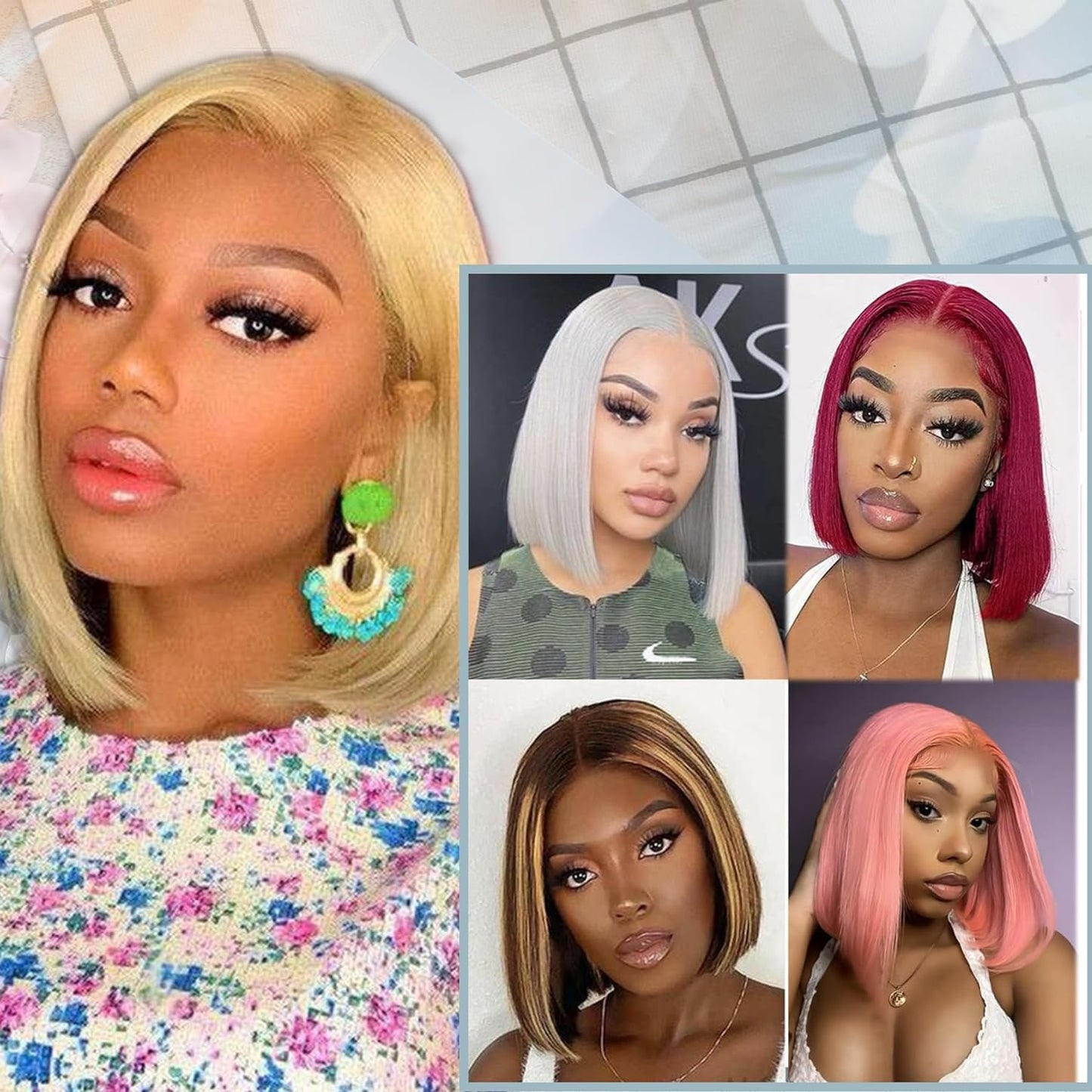 613 Blonde Bob Wig Human Hair 13X4 HD 180% Density Glueless Wigs Human Hair Pre Plucked Short Straight Glueless Bob Wig Human Hair 8In