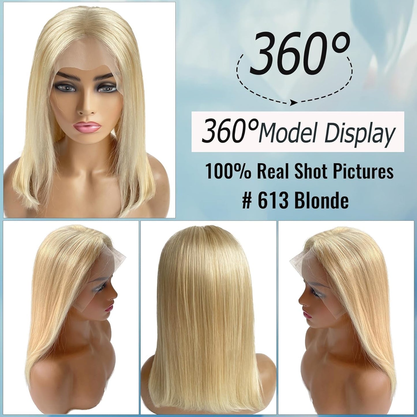 613 Blonde Bob Wig Human Hair 13X4 HD 180% Density Glueless Wigs Human Hair Pre Plucked Short Straight Glueless Bob Wig Human Hair 8In