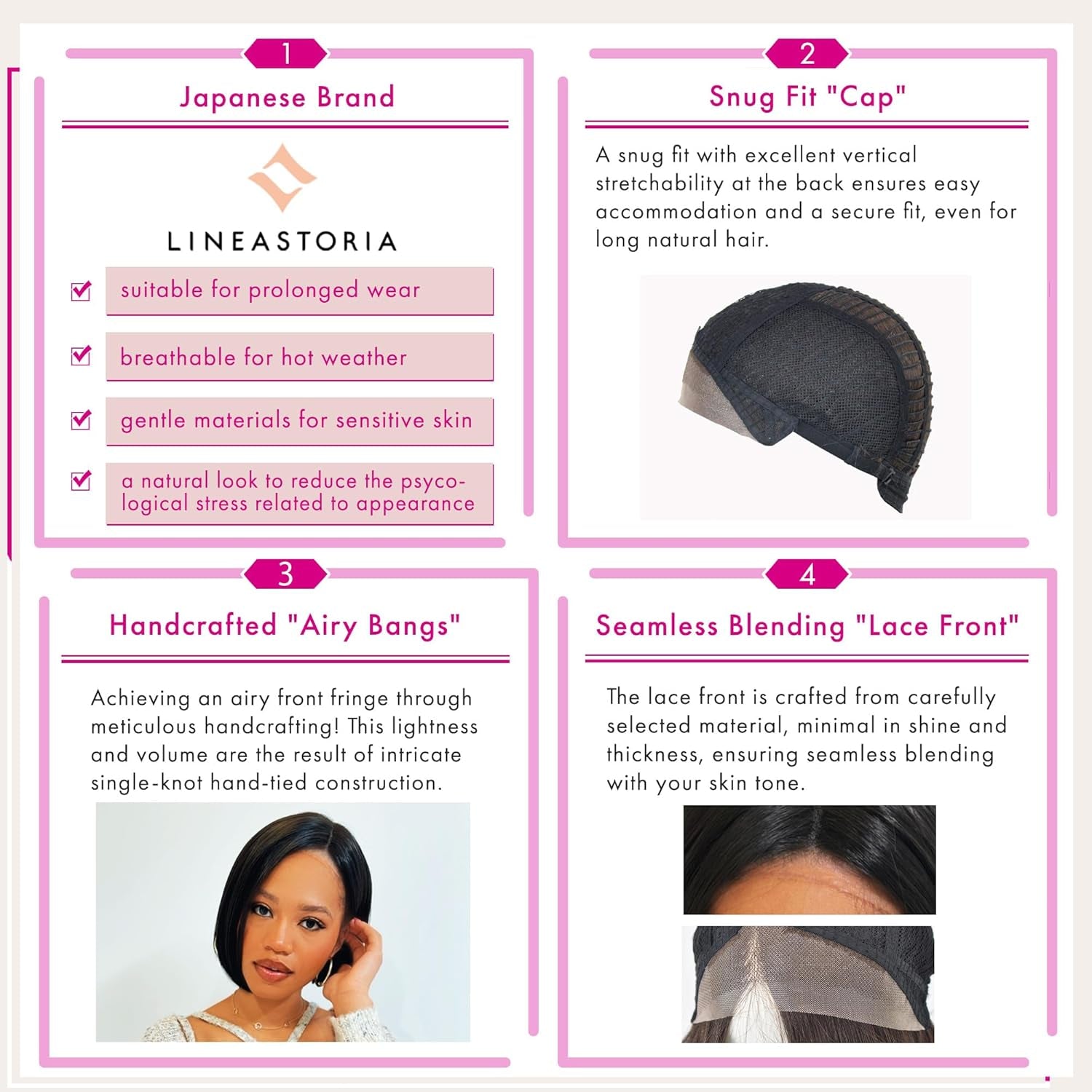 Exotic Bob Wig for Black Women - Snug Fit Cap, Handcrafted Airy Bangs, Seamless Lace Front, Asymmetrical, Rounded Nape, Glueless, Hypoallergenic, Heat Resistant (Natural Black)