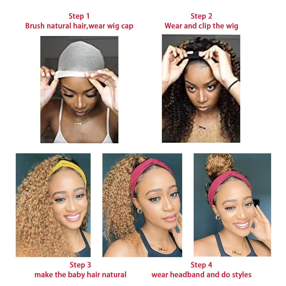 Blonde Headband Wig Straight Human Hair Headband Wig Blonde None Lace Front Straight Wigs for Black Women Brazilian Remy Hair Machine Made Headband Half Wigs 613 130% Density 24 Inch