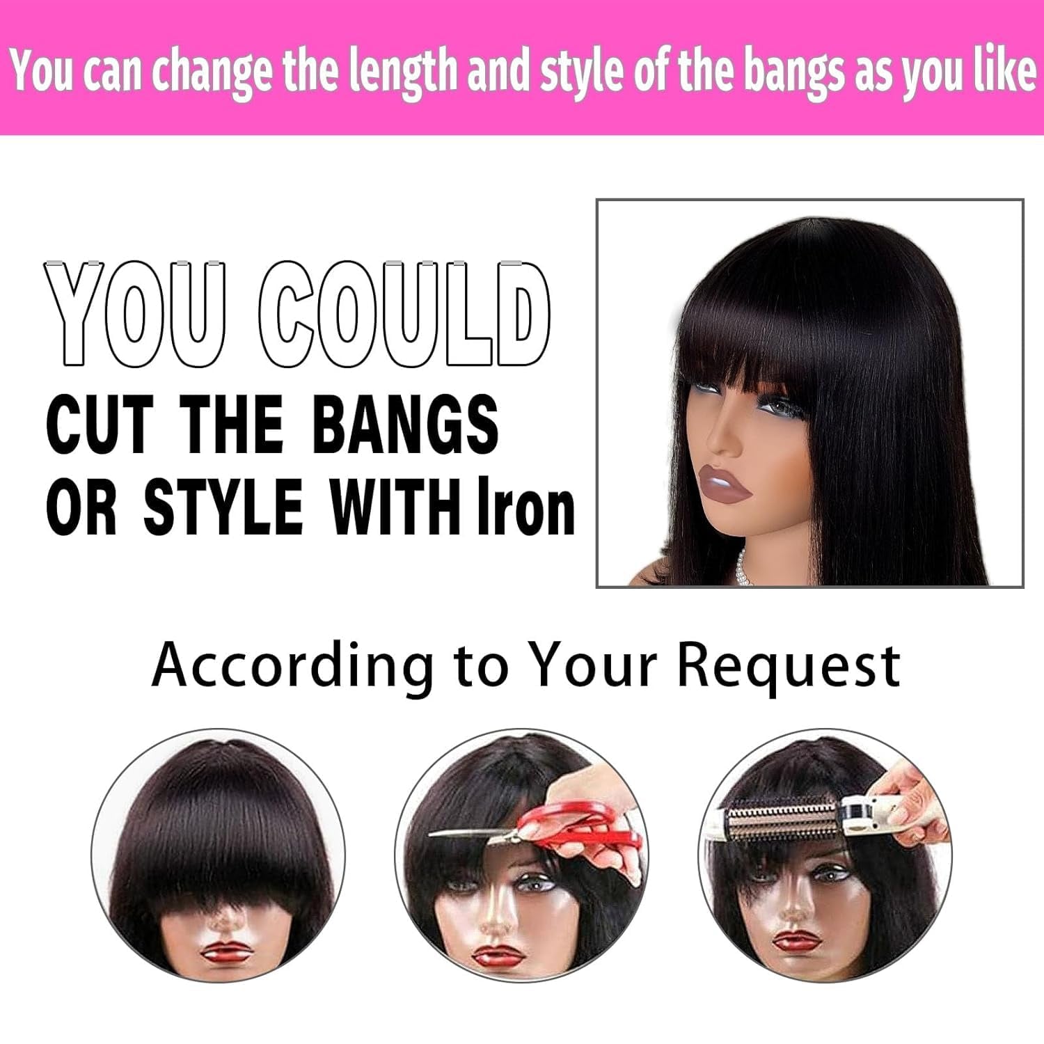Bob Wig with Bangs Human Hair Straight 3X1 Transparent Lace Closure Bob Wigs for Black Women Natural Black 14 Inch