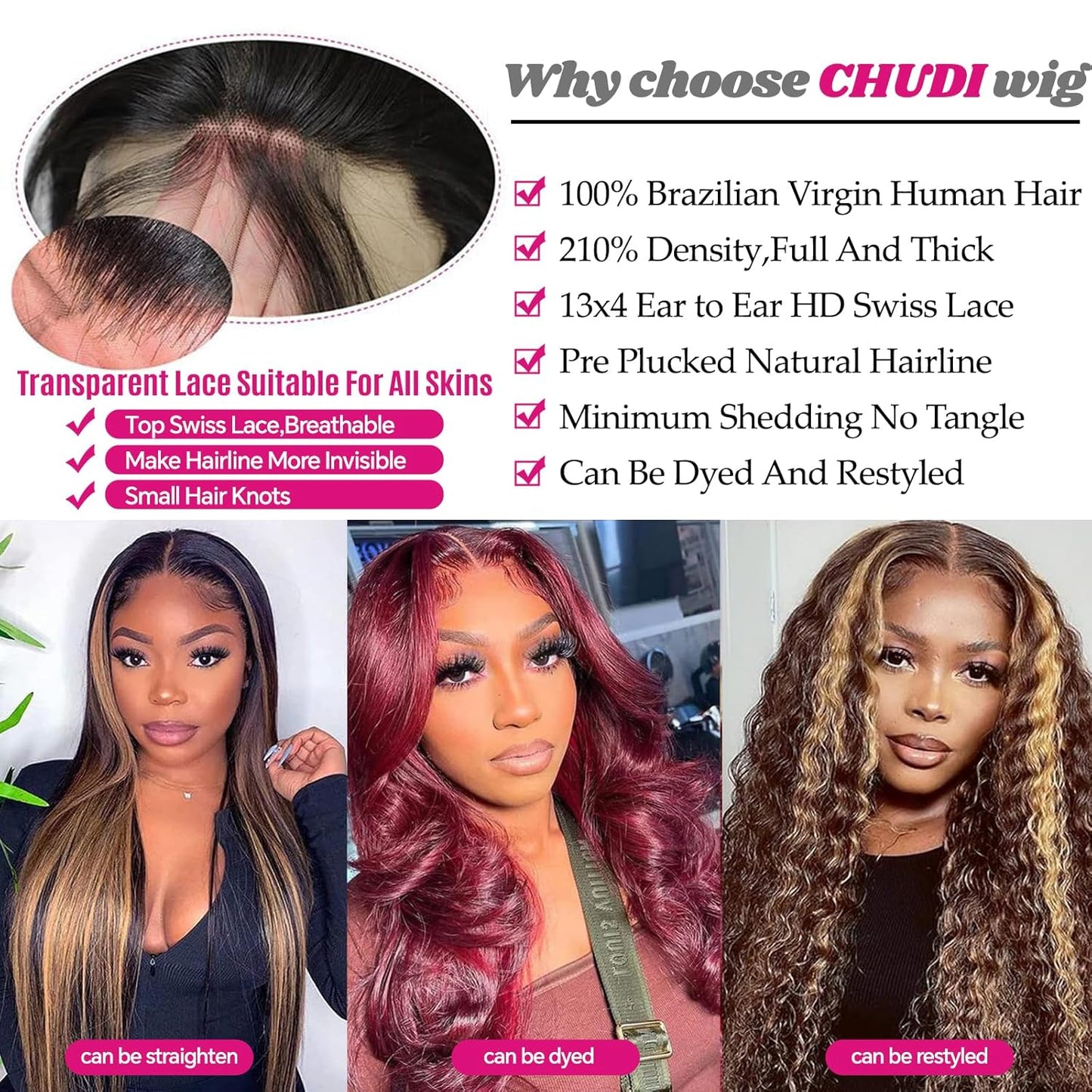 Ombre Highlight Lace Front Wigs Human Hair 210 Density Colored 1B/30 Body Wave Wig Black Bown 13X4 HD Transparent Lace Frontal Wigs Pre Plucked with Baby Hair Natural Hairline(32Inch)