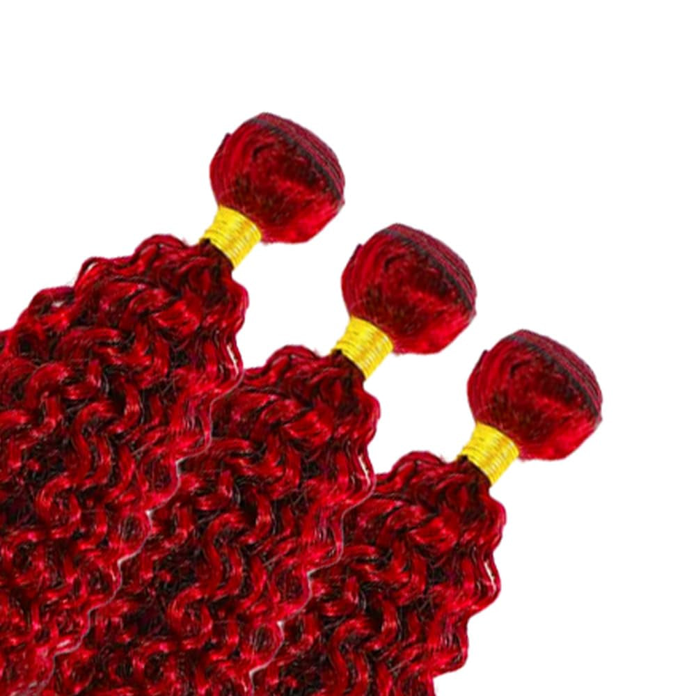 Red Human Hair Bundles Red Kinky Curly Bundles Mixed Length 3 Bundles 26 28 30 Inch Grade 8A Brazilian Virgin Human Hair Extensions Burgundy Kinky Curly Human Hair Bundles