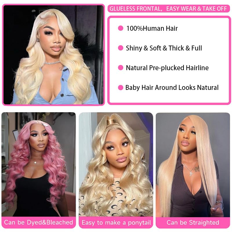 613 Lace Front Wig, Human Hair, 30 Inch, Body Wave, HD Lace Frontal Wig, Blonde, Pre-Plucked, Glueless, 180% Density, Natural Hairline