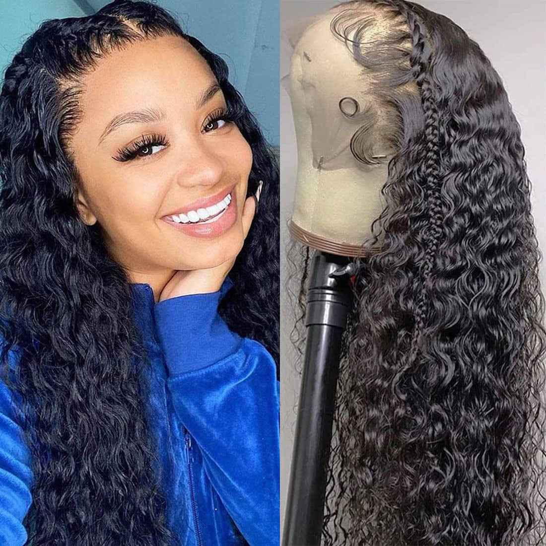 Water Wave Lace Front Wigs Human Hair Wet and Wavy 13X4 HD Lace Frontal Wigs Human Hair for Black Women Pre Plucked with Baby Hair Brazilian Virgin Human Hair Wigs Natural Color 150% Density 20 Inch