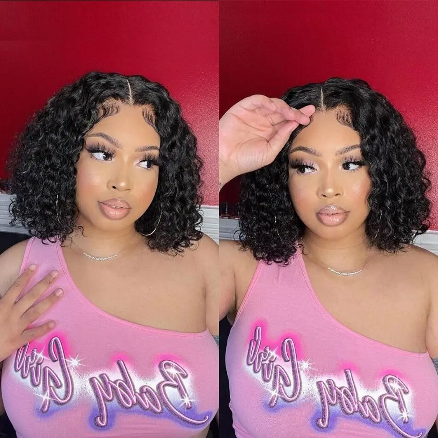 Wear and Go Glueless Wigs Human Hair Pre Plucked Pre Cut Water Wave Bob Wig Human Hair Wigs 180% Density 5X5 Hd Lace Closure Wigs Human Hair Curly Wig 12 Inch