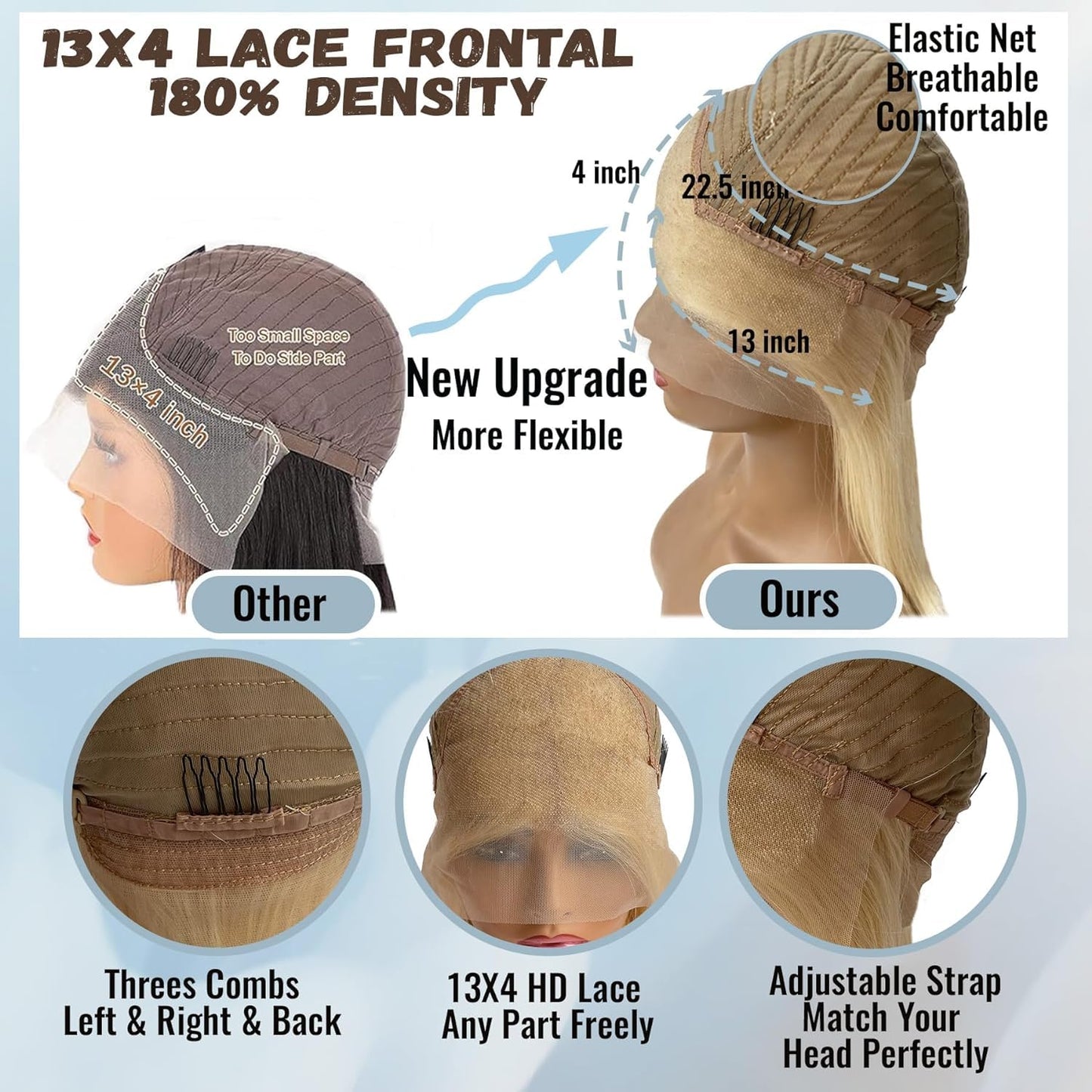 613 Blonde Bob Wig Human Hair 13X4 HD 180% Density Glueless Wigs Human Hair Pre Plucked Short Straight Glueless Bob Wig Human Hair 8In