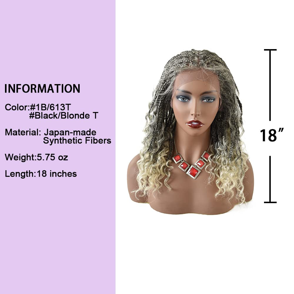 Braided Wigs for Black Women HD Lace Front Braided Wigs Knotless Box Braid Wigs Premium Kanekalon Synthetic Braid Wig with Baby Hair Handmade Micro Cornrow Braided Wig (#1B/613)