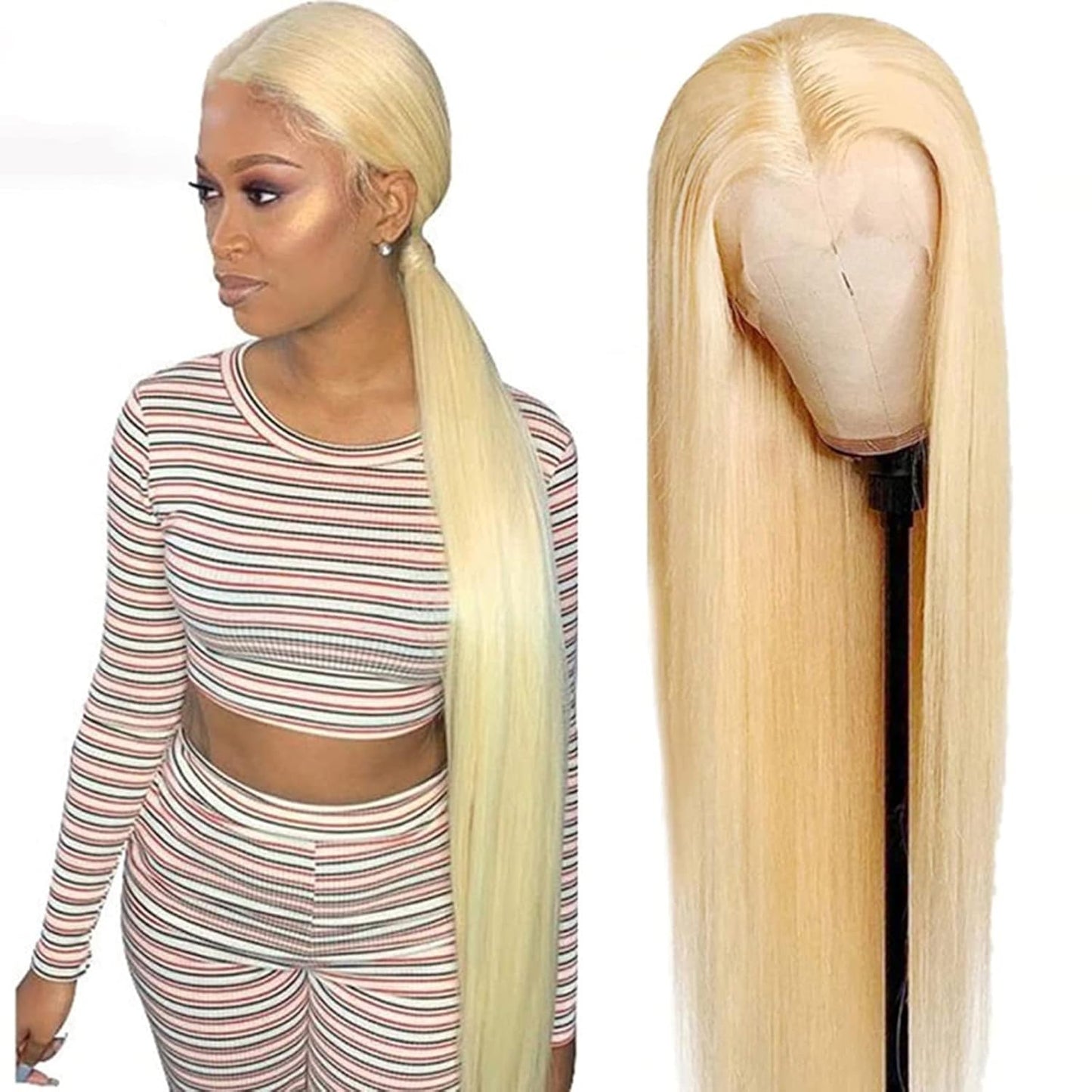 613 Lace Front Wig Human Hair 13X1 Lace Front Wig 24Inch 613 Frontal Wig Human Hair Pre Plucked with Baby Hair Brazilian Virgin Straight Lace Front Wigs for Women