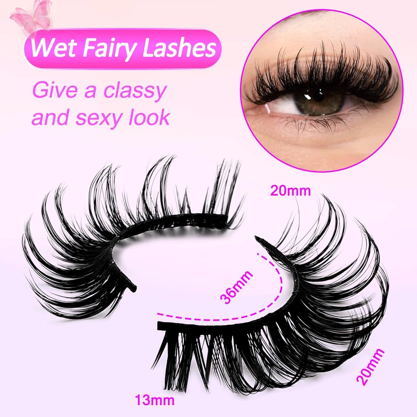 7 Pairs Manga Lashes Wet Look 20Mm Flu-Ffy D Curl Lashes Cat-Eye Lashes Volume Spiky Lashes Wispy Fairy Lashes Faux Mink False Eyelashes Japanese Korean Lashes(Sj03)