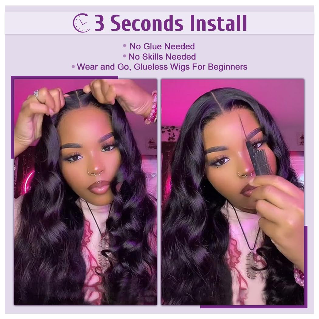 Wear and Go Glueless Wigs Human Hair Pre Plucked Pre Cut 5X5 HD Lace Closure Wigs Human Hair Ready to Wear Body Wave Lace Front Glueless Wig for Black Women 34 Inch