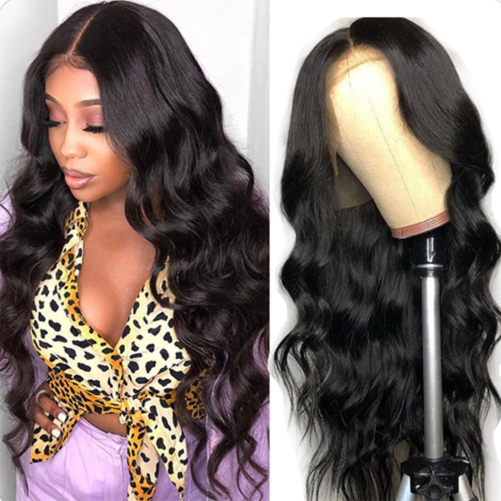 Body Wave Lace Front Wigs Human Hair Glueless HD Lace Front Wig Pre Plucked 13X4X4 Lace Closure Wigs Human Hair Wigs for Black Women (20 Inch Natural Black)