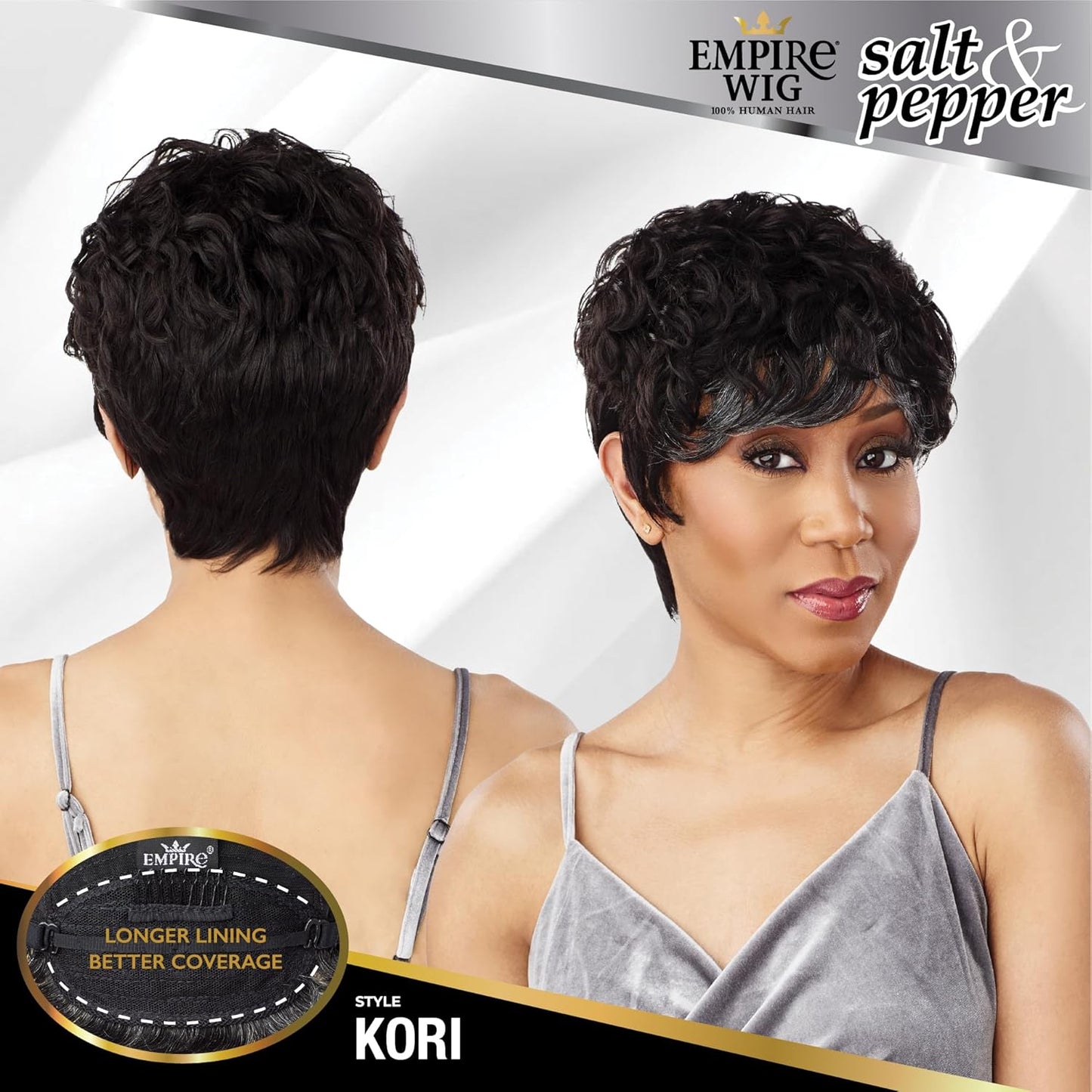 Empire Human Hair Wig - Salt and Pepper Kori Contouring Mesh Cap Heat Safe (1 JETBLACK)