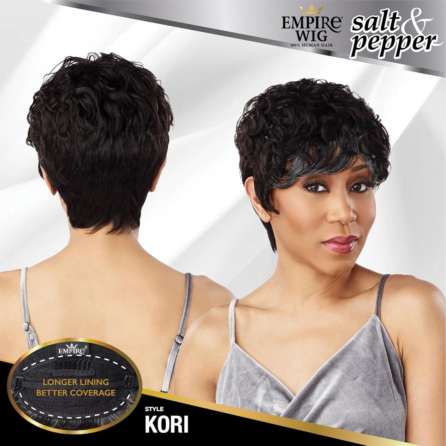 Empire Human Hair Wig - Salt and Pepper Kori Contouring Mesh Cap Heat Safe (1 JETBLACK)